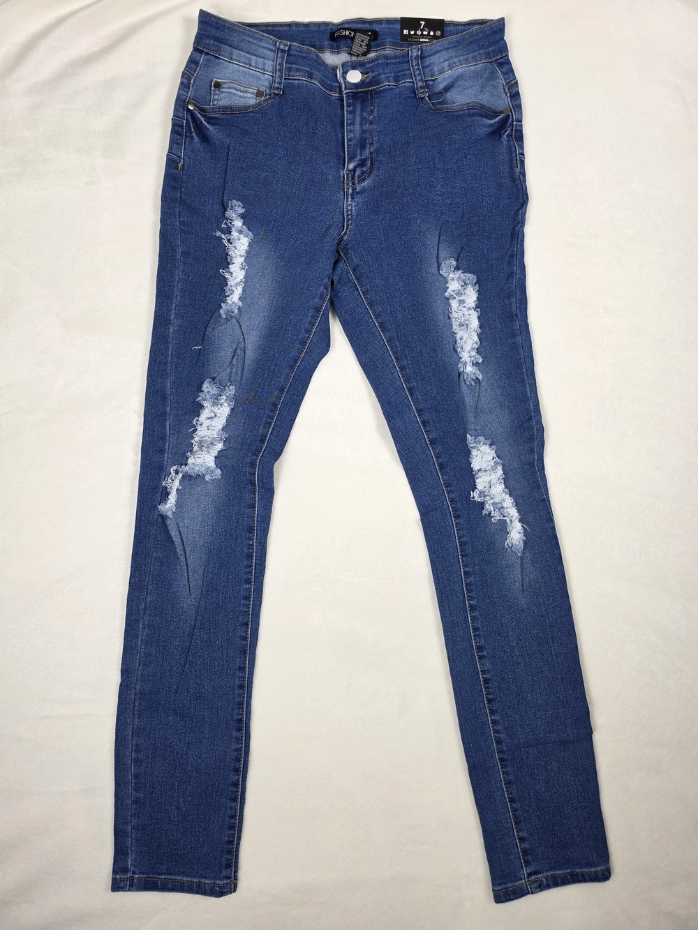 Fashion Nova Too Much Booty Low Rise Distressed Medium Blue Skinny Jeans